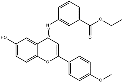 ethyl 3-{[6-hydroxy-2-(4-methoxyphenyl)-4H-chromen-4-ylidene]amino}benzoate Struktur