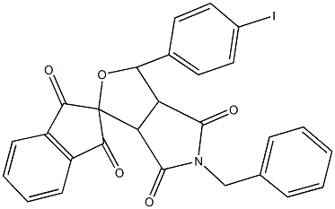 5-benzyl-1-(4-iodophenyl)-3a,6a-dihydrospiro[1H-furo[3,4-c]pyrrole-3,2'-(1'H)-indene]-1',3',4,6(2'H,3H,5H)-tetrone Struktur