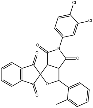 5-(3,4-dichlorophenyl)-1-(2-methylphenyl)dihydrospiro(1H-furo[3,4-c]pyrrole-3,2'-[1'H]-indene-)-1',3',4,6(2'H,3H,5H)-tetrone Struktur