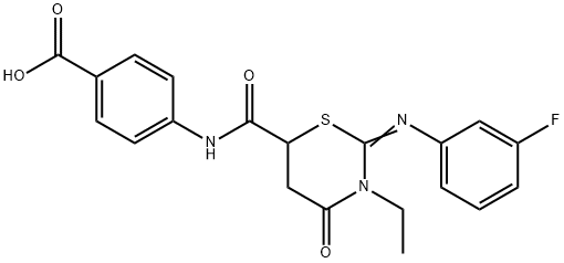 4-[({3-ethyl-2-[(3-fluorophenyl)imino]-4-oxo-1,3-thiazinan-6-yl}carbonyl)amino]benzoic acid Struktur