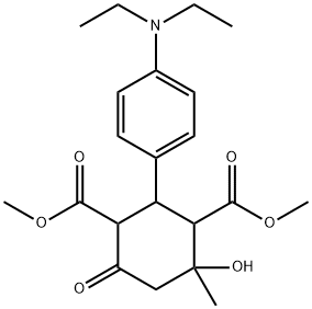 dimethyl 2-[4-(diethylamino)phenyl]-4-hydroxy-4-methyl-6-oxo-1,3-cyclohexanedicarboxylate Struktur