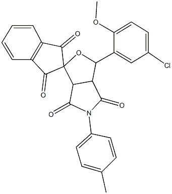 1-(5-chloro-2-methoxyphenyl)-5-(4-methylphenyl)-3a,6a-dihydrospiro(1H-furo[3,4-c]pyrrole-3,2'-[1'H]-indene)-1',3',4,6(2'H,3H,5H)-tetrone Struktur