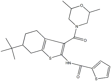 N-{6-tert-butyl-3-[(2,6-dimethyl-4-morpholinyl)carbonyl]-4,5,6,7-tetrahydro-1-benzothien-2-yl}-2-thiophenecarboxamide Struktur