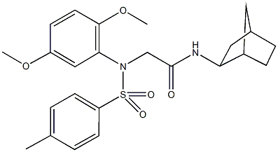 N-bicyclo[2.2.1]hept-2-yl-2-{2,5-dimethoxy[(4-methylphenyl)sulfonyl]anilino}acetamide Struktur