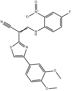 2-[4-(3,4-dimethoxyphenyl)-1,3-thiazol-2-yl]-3-{4-fluoro-2-nitroanilino}acrylonitrile Struktur