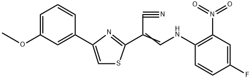 3-{4-fluoro-2-nitroanilino}-2-[4-(3-methoxyphenyl)-1,3-thiazol-2-yl]acrylonitrile Struktur