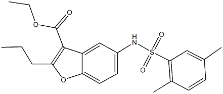 ethyl 5-{[(2,5-dimethylphenyl)sulfonyl]amino}-2-propyl-1-benzofuran-3-carboxylate Struktur