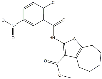 methyl 2-({2-chloro-5-nitrobenzoyl}amino)-5,6,7,8-tetrahydro-4H-cyclohepta[b]thiophene-3-carboxylate Struktur