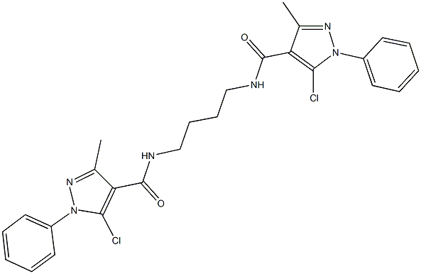 5-chloro-N-(4-{[(5-chloro-3-methyl-1-phenyl-1H-pyrazol-4-yl)carbonyl]amino}butyl)-3-methyl-1-phenyl-1H-pyrazole-4-carboxamide Struktur