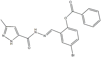 4-bromo-2-{2-[(3-methyl-1H-pyrazol-5-yl)carbonyl]carbohydrazonoyl}phenyl benzoate Struktur