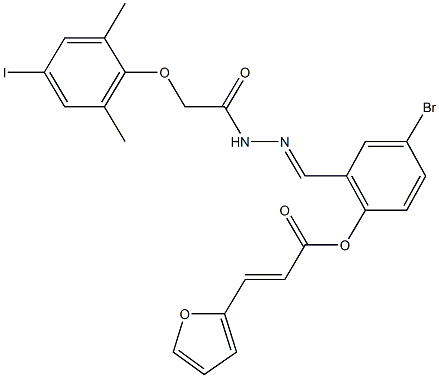 4-bromo-2-{2-[(4-iodo-2,6-dimethylphenoxy)acetyl]carbohydrazonoyl}phenyl 3-(2-furyl)acrylate Struktur