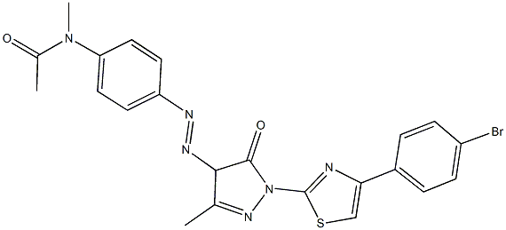 N-[4-({1-[4-(4-bromophenyl)-1,3-thiazol-2-yl]-3-methyl-5-oxo-4,5-dihydro-1H-pyrazol-4-yl}diazenyl)phenyl]-N-methylacetamide Struktur