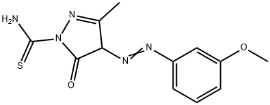 4-[(3-methoxyphenyl)diazenyl]-3-methyl-5-oxo-4,5-dihydro-1H-pyrazole-1-carbothioamide Struktur