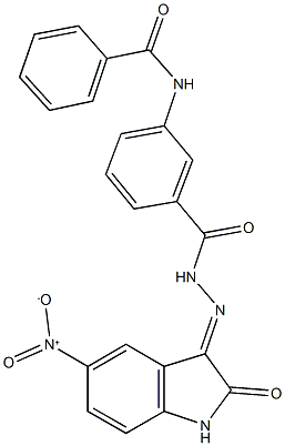 N-{3-[(2-{5-nitro-2-oxo-1,2-dihydro-3H-indol-3-ylidene}hydrazino)carbonyl]phenyl}benzamide Struktur