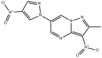 3-nitro-6-{4-nitro-1H-pyrazol-1-yl}-2-methylpyrazolo[1,5-a]pyrimidine Struktur