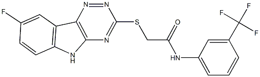 2-[(8-fluoro-5H-[1,2,4]triazino[5,6-b]indol-3-yl)sulfanyl]-N-[3-(trifluoromethyl)phenyl]acetamide Struktur