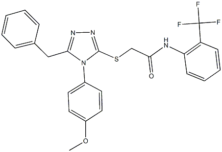 2-{[5-benzyl-4-(4-methoxyphenyl)-4H-1,2,4-triazol-3-yl]sulfanyl}-N-[2-(trifluoromethyl)phenyl]acetamide Struktur