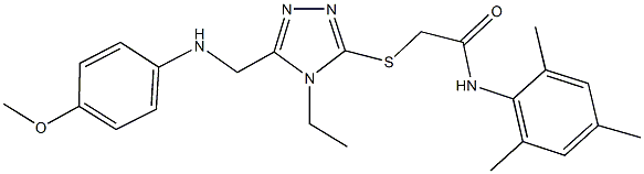 2-({4-ethyl-5-[(4-methoxyanilino)methyl]-4H-1,2,4-triazol-3-yl}sulfanyl)-N-mesitylacetamide Struktur