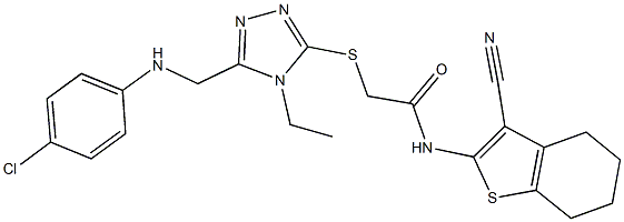 2-({5-[(4-chloroanilino)methyl]-4-ethyl-4H-1,2,4-triazol-3-yl}sulfanyl)-N-(3-cyano-4,5,6,7-tetrahydro-1-benzothien-2-yl)acetamide Struktur