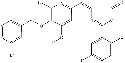 4-{4-[(3-bromobenzyl)oxy]-3-chloro-5-methoxybenzylidene}-2-(2-chloro-5-iodophenyl)-1,3-oxazol-5(4H)-one Struktur