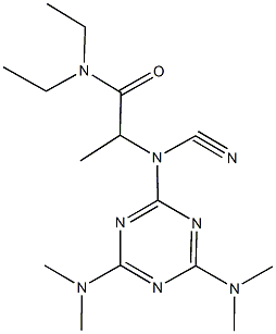 2-[[4,6-bis(dimethylamino)-1,3,5-triazin-2-yl](cyano)amino]-N,N-diethylpropanamide Struktur