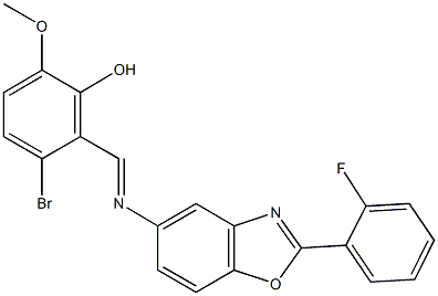 3-bromo-2-({[2-(2-fluorophenyl)-1,3-benzoxazol-5-yl]imino}methyl)-6-methoxyphenol Struktur