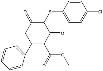 methyl 3-[(4-chlorophenyl)sulfanyl]-2,4-dioxo-6-phenylcyclohexanecarboxylate Struktur