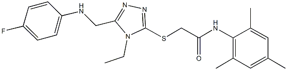 2-({4-ethyl-5-[(4-fluoroanilino)methyl]-4H-1,2,4-triazol-3-yl}sulfanyl)-N-mesitylacetamide Struktur