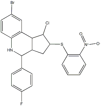 8-bromo-1-chloro-4-(4-fluorophenyl)-2-({2-nitrophenyl}sulfanyl)-2,3,3a,4,5,9b-hexahydro-1H-cyclopenta[c]quinoline Struktur