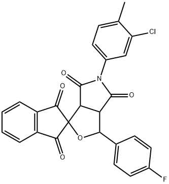 5-(3-chloro-4-methylphenyl)-1-(4-fluorophenyl)-3a,6a-dihydrosprio[1H-furo[3,4-c]pyrrole-3,2'-(1'H)-indene]-1',3',4,6(2'H,3H,5H)-tetrone Struktur