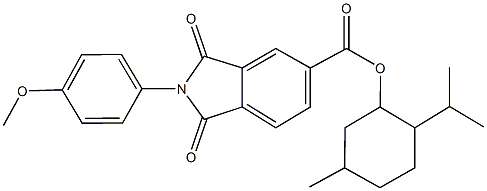 2-isopropyl-5-methylcyclohexyl 2-(4-methoxyphenyl)-1,3-dioxoisoindoline-5-carboxylate Struktur