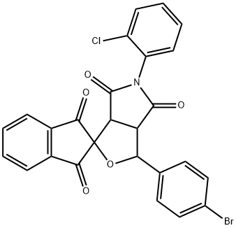 5-(2-chlorophenyl)-3-(4-bromophenyl)-4,6-dioxohexahydrospiro(1H-furo[3,4-c]pyrrole-1,2'-[1,3]-dioxoindane) Struktur