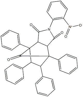 4-{2-nitrophenyl}-1,7,8,9-tetraphenyl-4-azatricyclo[5.2.1.0~2,6~]decane-3,5,10-trione Struktur