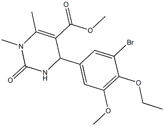 methyl 4-(3-bromo-4-ethoxy-5-methoxyphenyl)-1,6-dimethyl-2-oxo-1,2,3,4-tetrahydro-5-pyrimidinecarboxylate Struktur