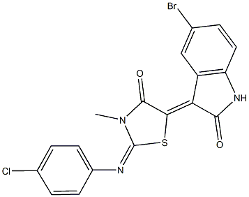 5-bromo-3-{2-[(4-chlorophenyl)imino]-3-methyl-4-oxo-1,3-thiazolidin-5-ylidene}-1,3-dihydro-2H-indol-2-one Struktur