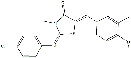 2-[(4-chlorophenyl)imino]-5-(4-methoxy-3-methylbenzylidene)-3-methyl-1,3-thiazolidin-4-one Struktur