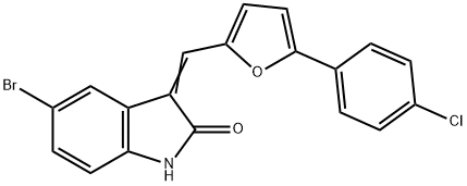 5-bromo-3-{[5-(4-chlorophenyl)-2-furyl]methylene}-1,3-dihydro-2H-indol-2-one Struktur