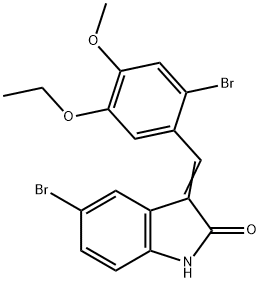 5-bromo-3-(2-bromo-5-ethoxy-4-methoxybenzylidene)-1,3-dihydro-2H-indol-2-one Struktur