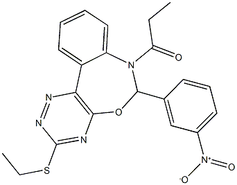 3-(ethylsulfanyl)-6-{3-nitrophenyl}-7-propionyl-6,7-dihydro[1,2,4]triazino[5,6-d][3,1]benzoxazepine Struktur