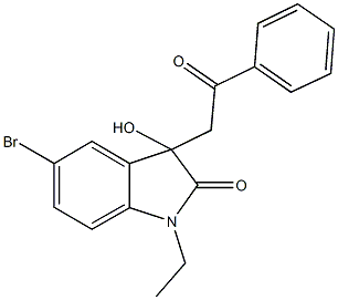 5-bromo-1-ethyl-3-hydroxy-3-(2-oxo-2-phenylethyl)-1,3-dihydro-2H-indol-2-one Struktur