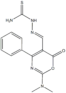 2-(dimethylamino)-6-oxo-4-phenyl-6H-1,3-oxazine-5-carbaldehyde thiosemicarbazone Struktur