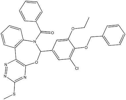 7-benzoyl-6-[4-(benzyloxy)-3-chloro-5-ethoxyphenyl]-3-(methylsulfanyl)-6,7-dihydro[1,2,4]triazino[5,6-d][3,1]benzoxazepine Struktur