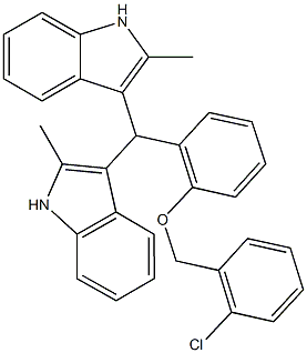 3-[{2-[(2-chlorobenzyl)oxy]phenyl}(2-methyl-1H-indol-3-yl)methyl]-2-methyl-1H-indole Struktur