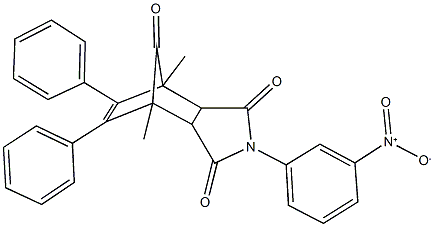 4-{3-nitrophenyl}-1,7-dimethyl-8,9-diphenyl-4-azatricyclo[5.2.1.0~2,6~]dec-8-ene-3,5,10-trione Struktur