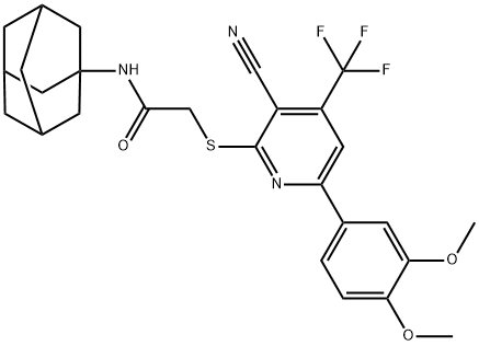 N-(1-adamantyl)-2-{[3-cyano-6-(3,4-dimethoxyphenyl)-4-(trifluoromethyl)pyridin-2-yl]sulfanyl}acetamide Struktur