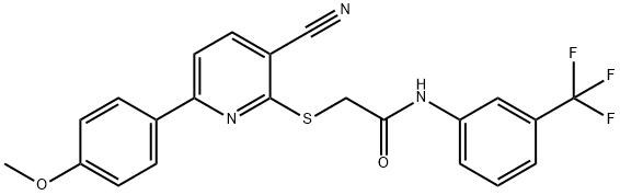 2-{[3-cyano-6-(4-methoxyphenyl)pyridin-2-yl]sulfanyl}-N-[3-(trifluoromethyl)phenyl]acetamide Struktur