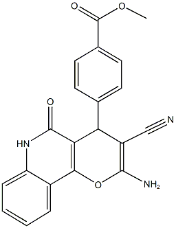 methyl 4-(2-amino-3-cyano-5-oxo-5,6-dihydro-4H-pyrano[3,2-c]quinolin-4-yl)benzoate Struktur