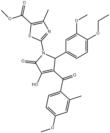 methyl 2-[2-(4-ethoxy-3-methoxyphenyl)-4-hydroxy-3-(4-methoxy-2-methylbenzoyl)-5-oxo-2,5-dihydro-1H-pyrrol-1-yl]-4-methyl-1,3-thiazole-5-carboxylate Struktur