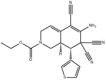 ethyl 6-amino-5,7,7-tricyano-8-(3-thienyl)-3,7,8,8a-tetrahydro-2(1H)-isoquinolinecarboxylate Struktur