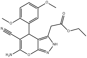 ethyl [6-amino-5-cyano-4-(2,5-dimethoxyphenyl)-2,4-dihydropyrano[2,3-c]pyrazol-3-yl]acetate Struktur